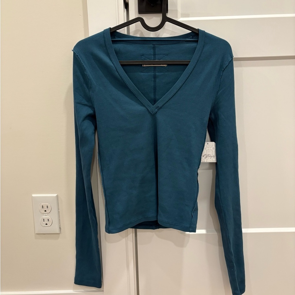 NWT We The Free Neria Long Sleeve Stretch Cotton Ribbed Top - Picture 2 of 8